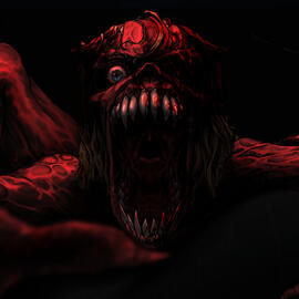 red monster clawing at the screen